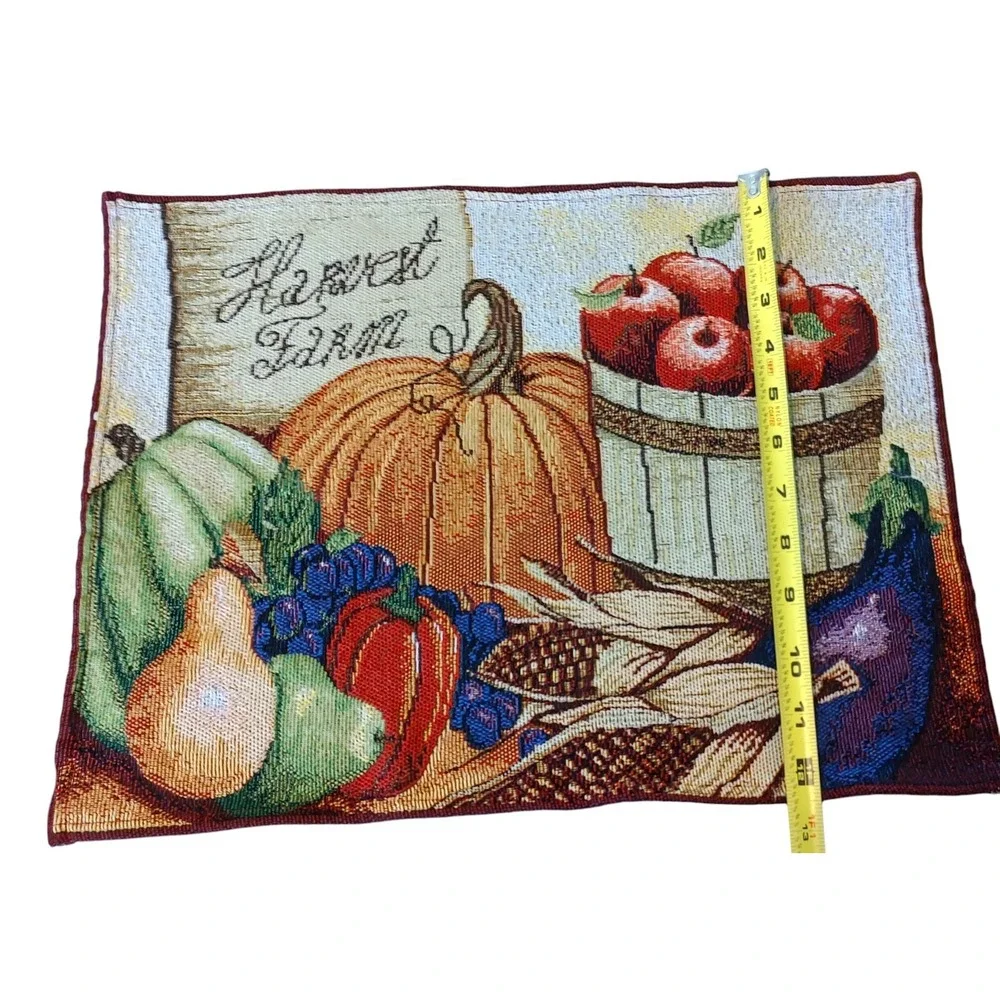 Tapestry Placemats Harvest Farm Fall Vegetables and Fruit Set of Four 16.5x13 in